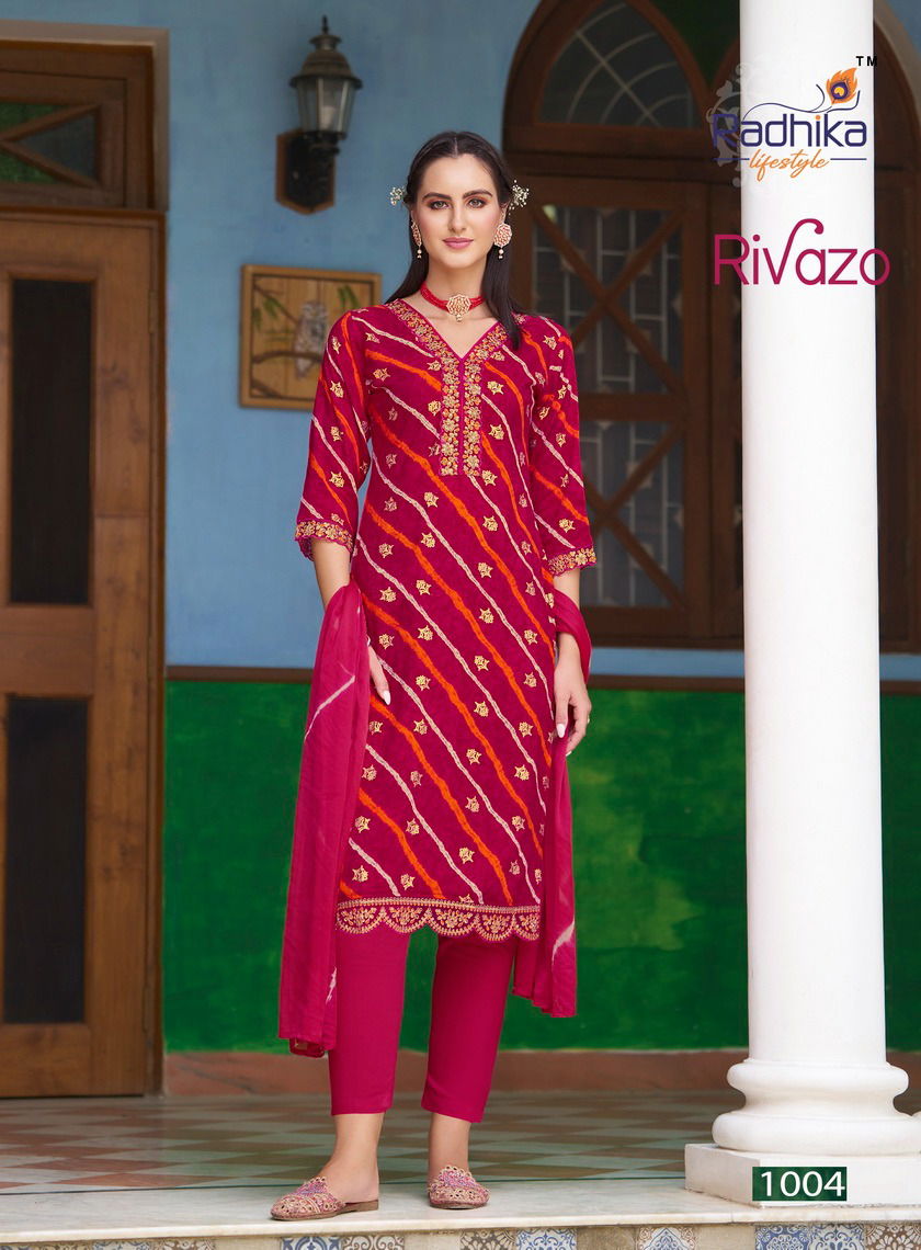 Rivazo Vol 1 By Radhika Rayon Embroidery Kurti With Bottom Dupatta Wholesale Online
